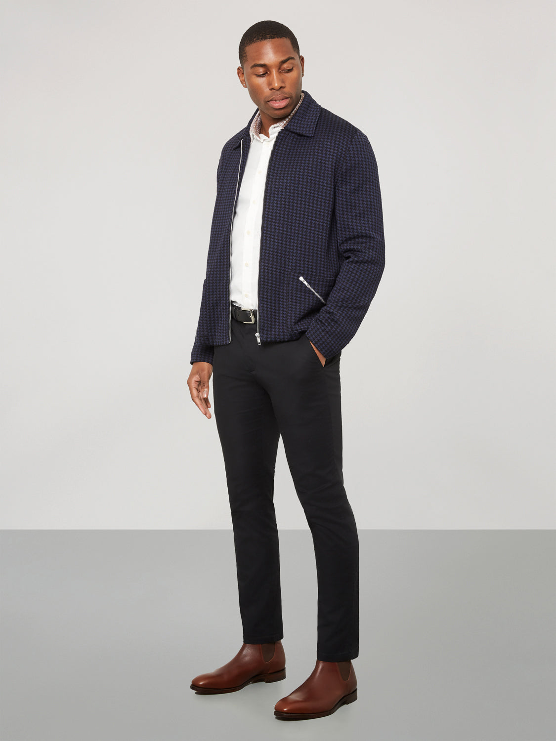 Houndstooth Knitted Jacket - Navy & Black