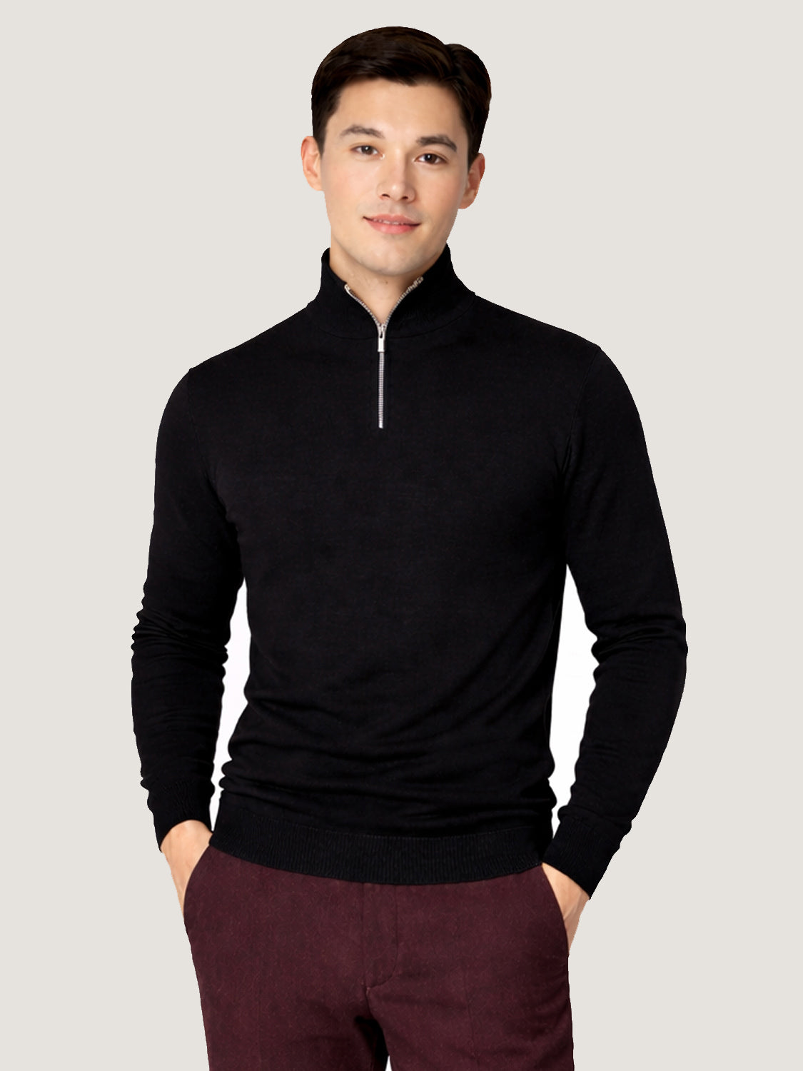 Men's Half Zip Wool Jumper - Black