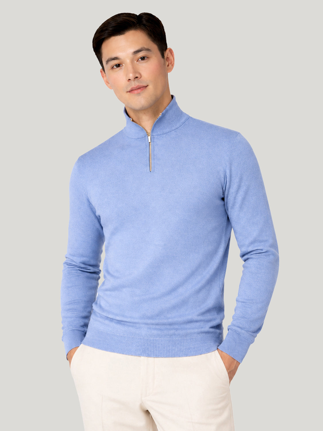 Men's Half Zip Wool Jumper - Blue