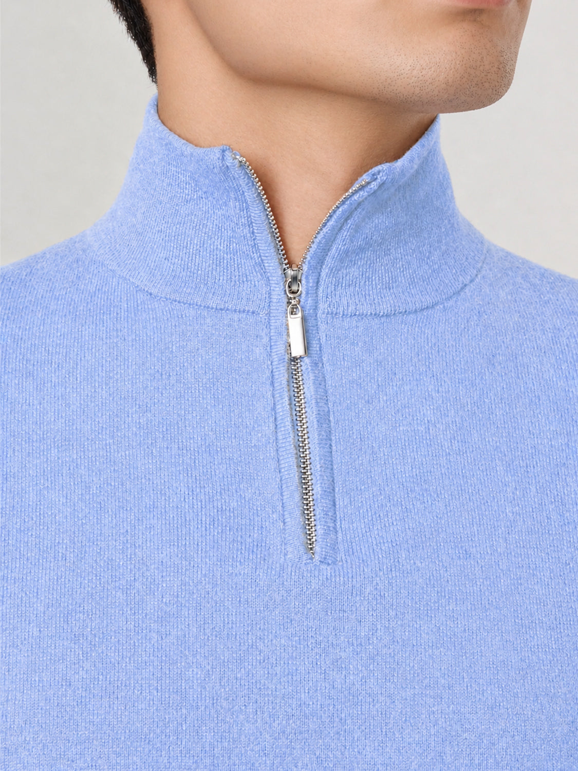 Men's Half Zip Wool Jumper - Blue