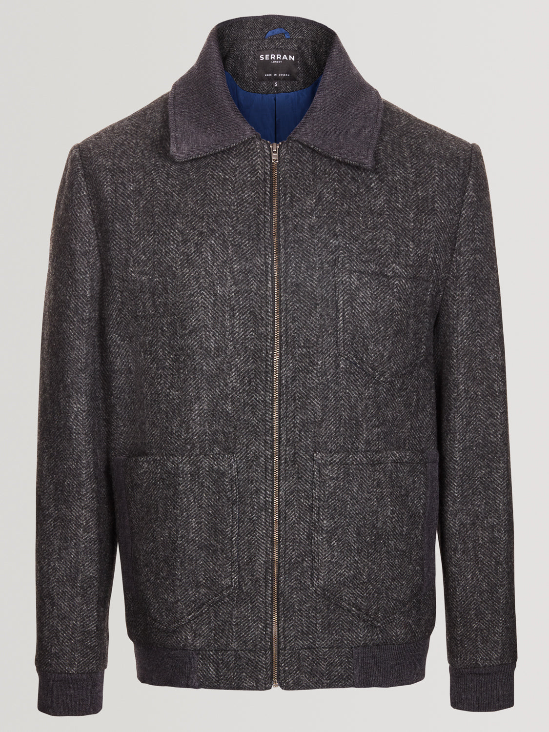 Zipped Herringbone Wool Jacket - Charcoal Grey