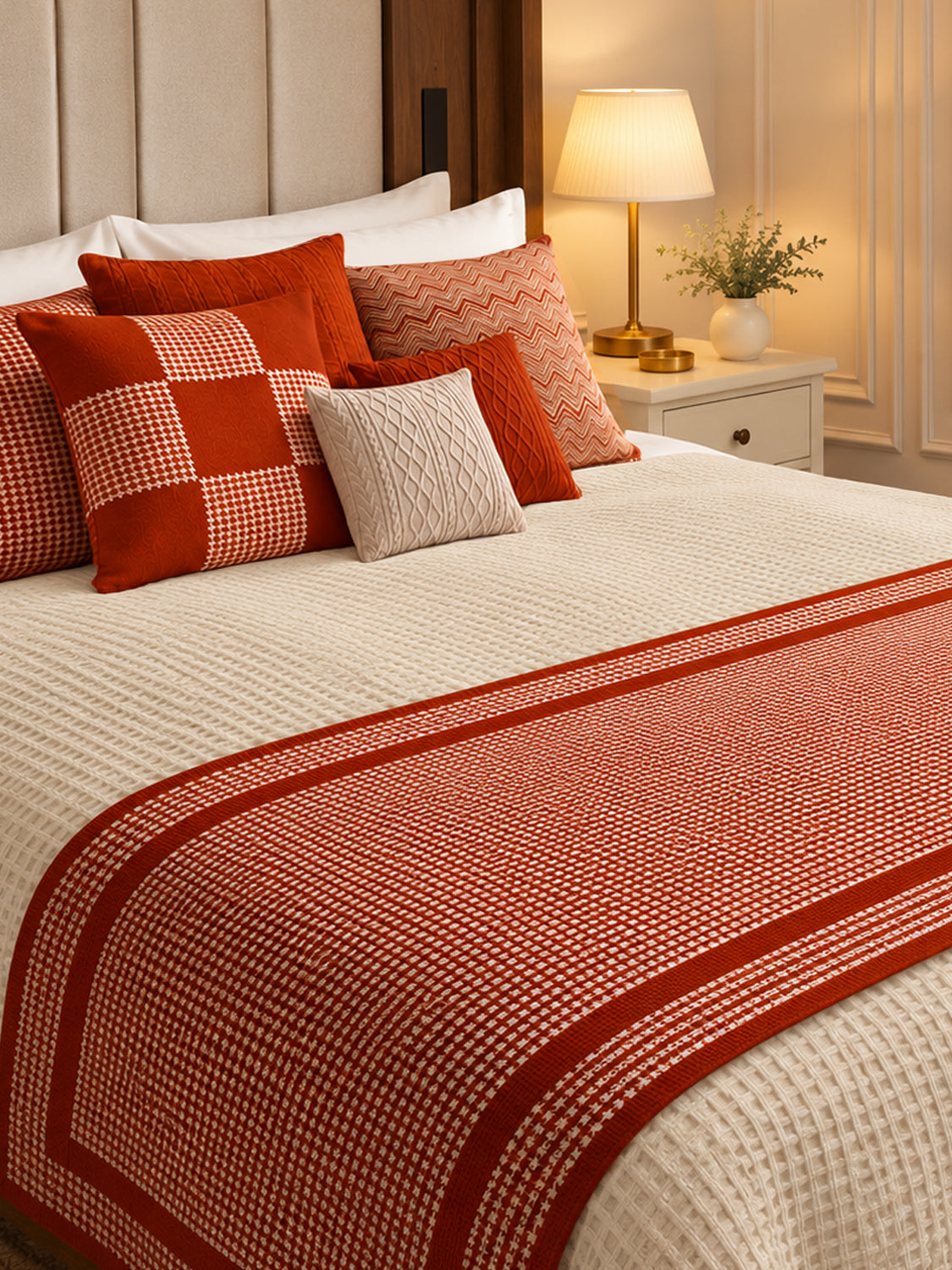 Orange & White Houndstooth Merino Wool Throw