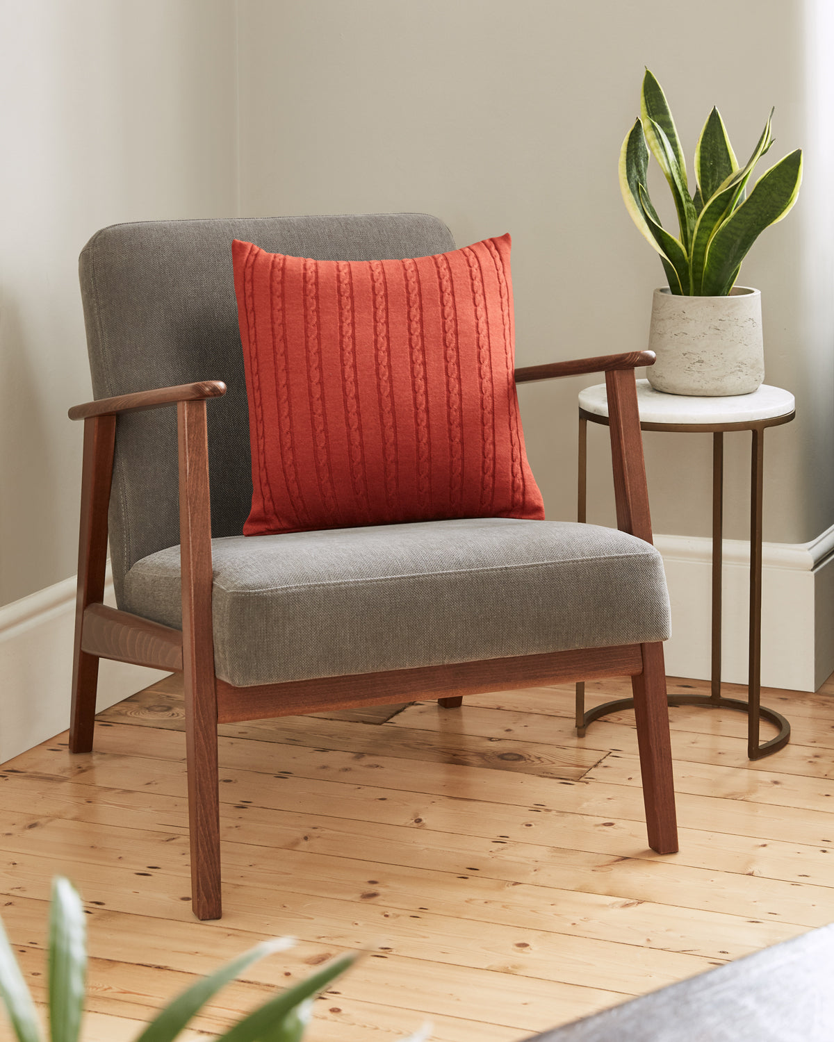 100% Wool Cushion Cover Burnt Orange Cable Knit Cushion 45x45cm