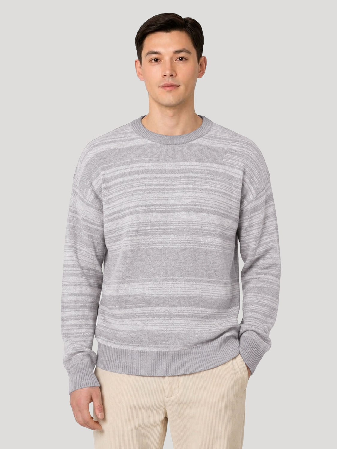 Stripe Crewneck Wool Jumper – Grey & White