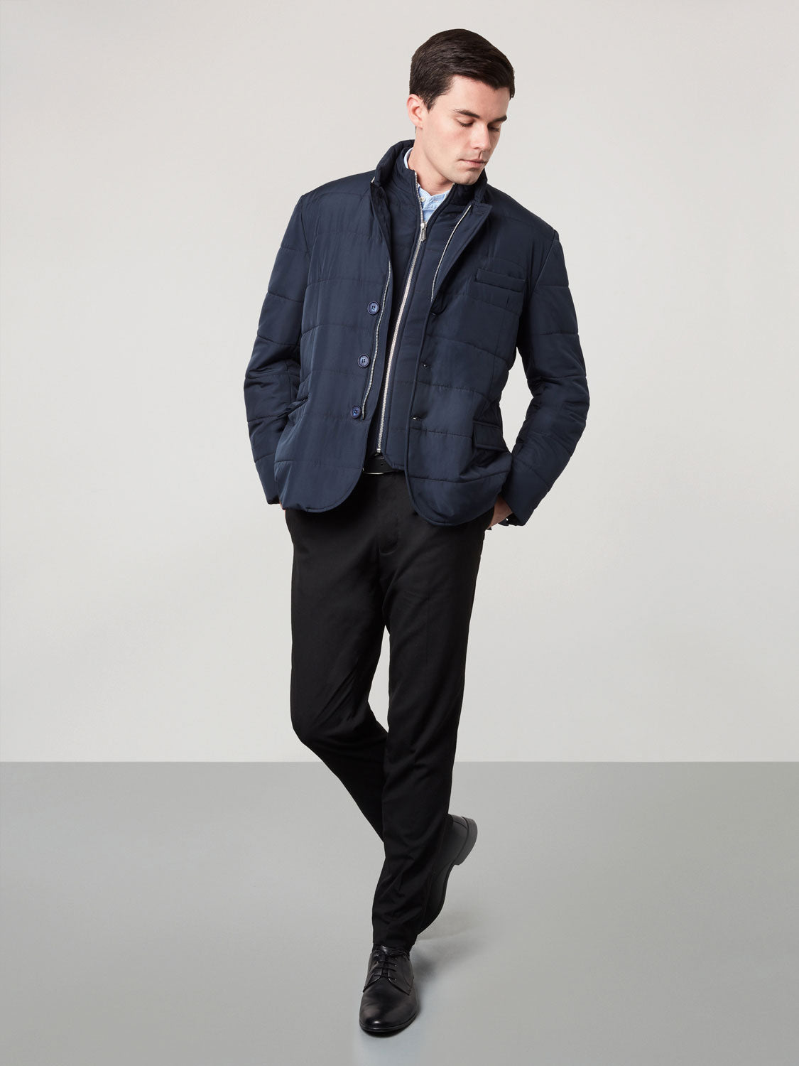 Puffer Suit Jacket - Navy