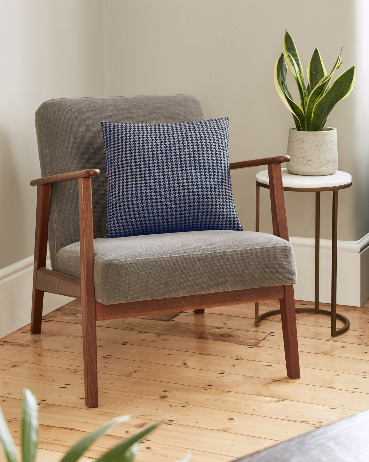 Houndstooth Dark Navy and Space Grey Cushion