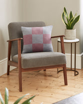 Squared Patch Houndstooth Candy Pink and Pearl Grey Cushion
