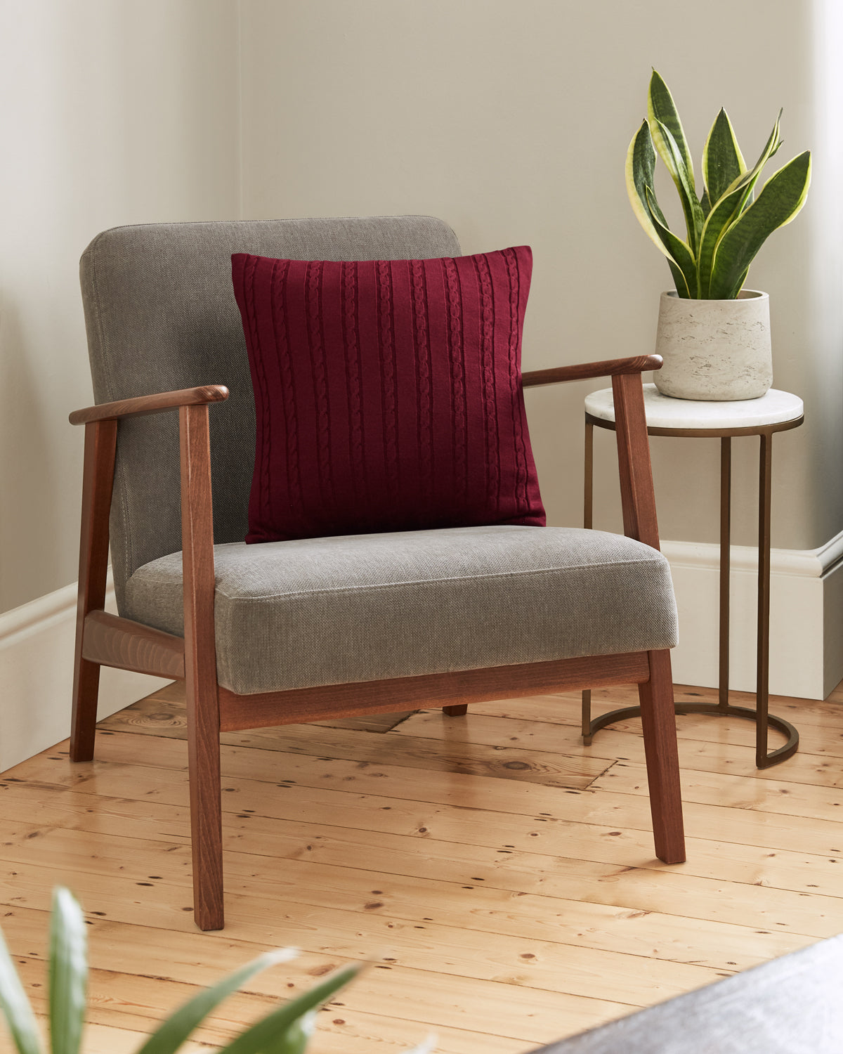 Red Wine Cable Stitch Cushion