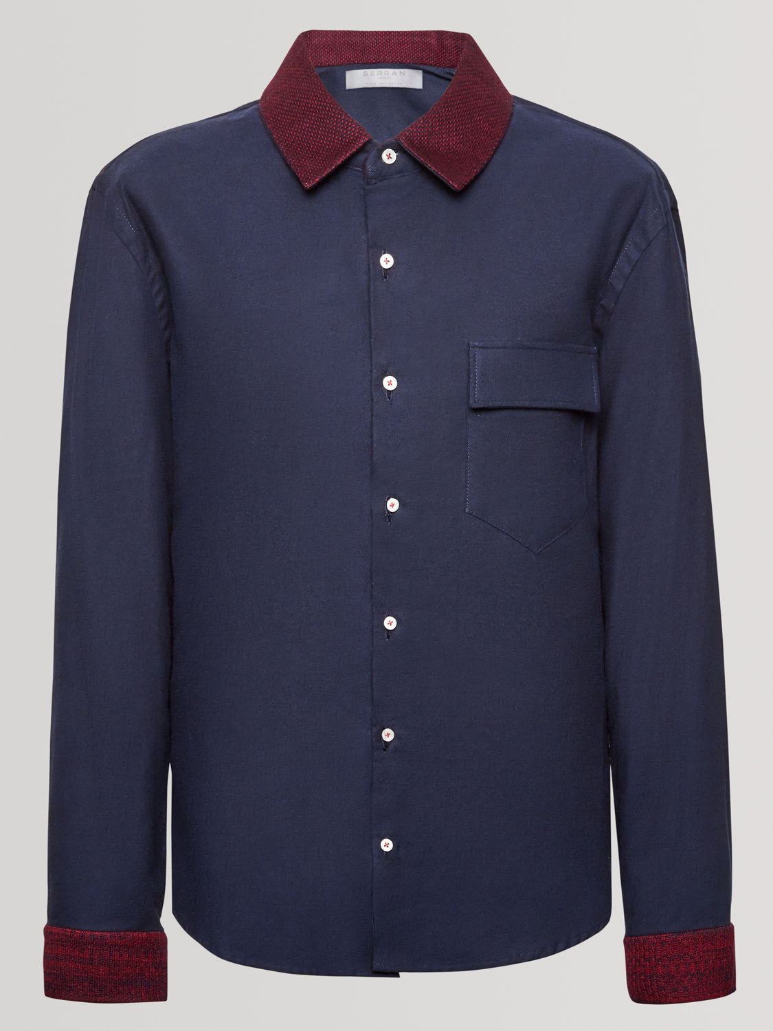 Rose Knit Collar Navy Slim Fit Shirt
