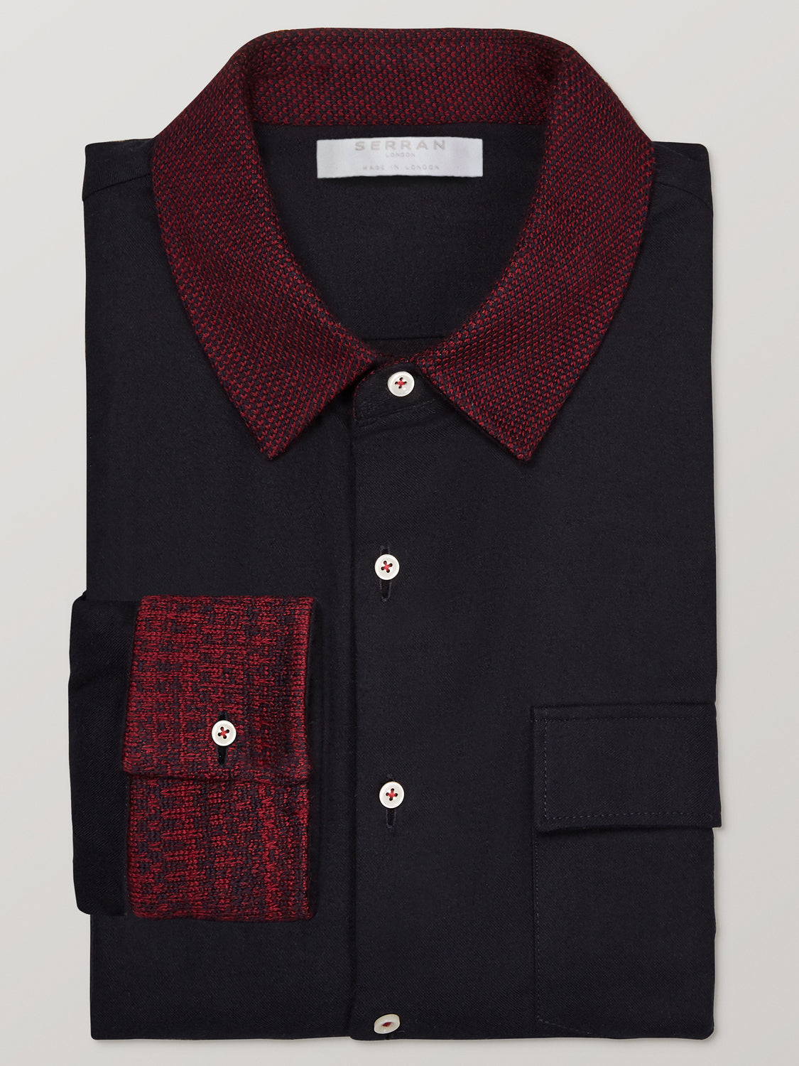 Rose Knit Collar Navy Slim Fit Shirt