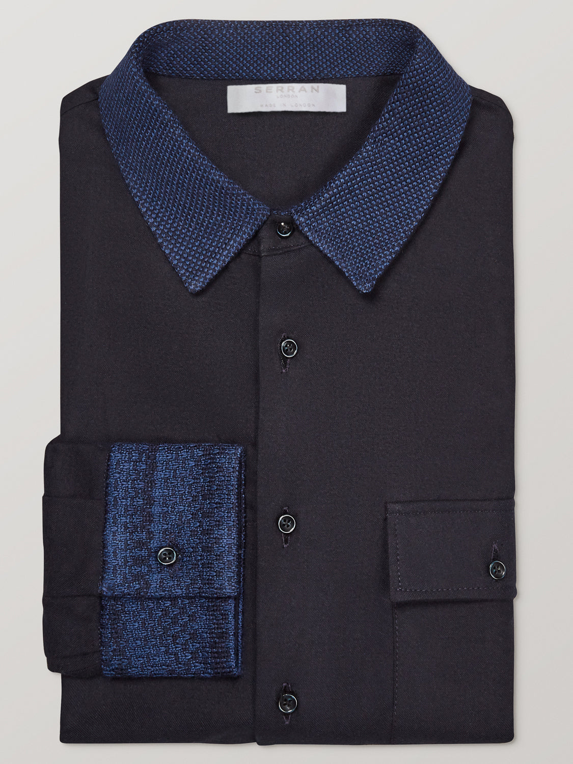 Midnight Navy Knit Collar Navy Slim Fit Shirt
