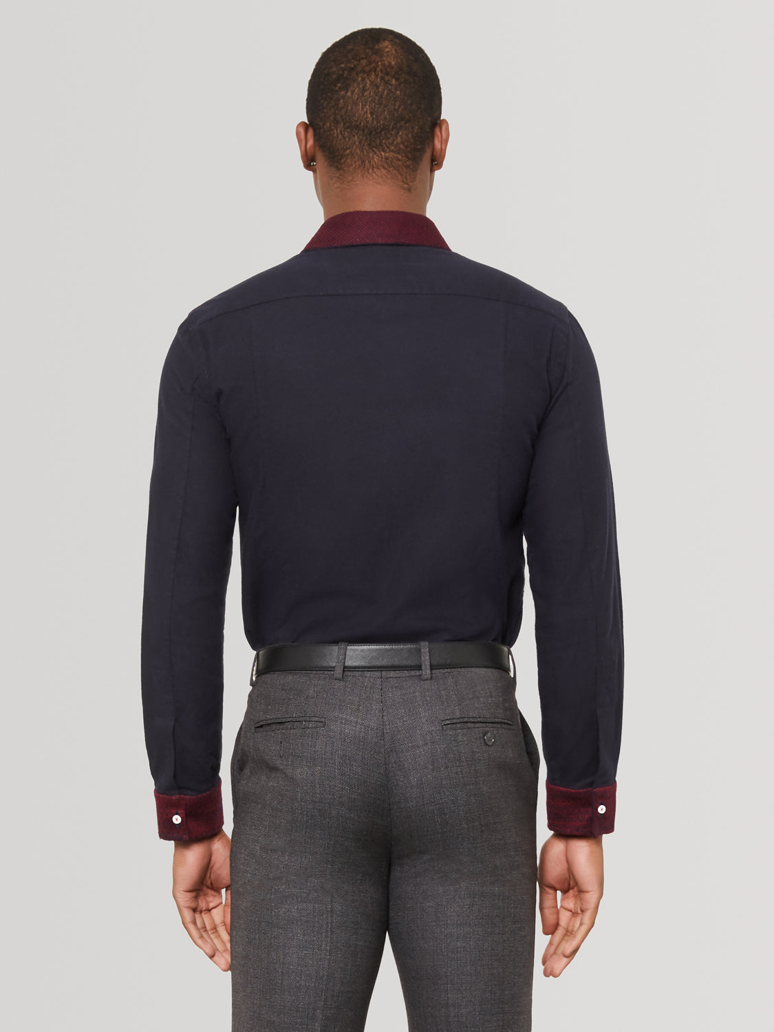 Rose Knit Collar Navy Slim Fit Shirt