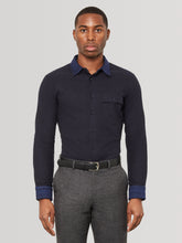 Midnight Navy Knit Collar Navy Slim Fit Shirt