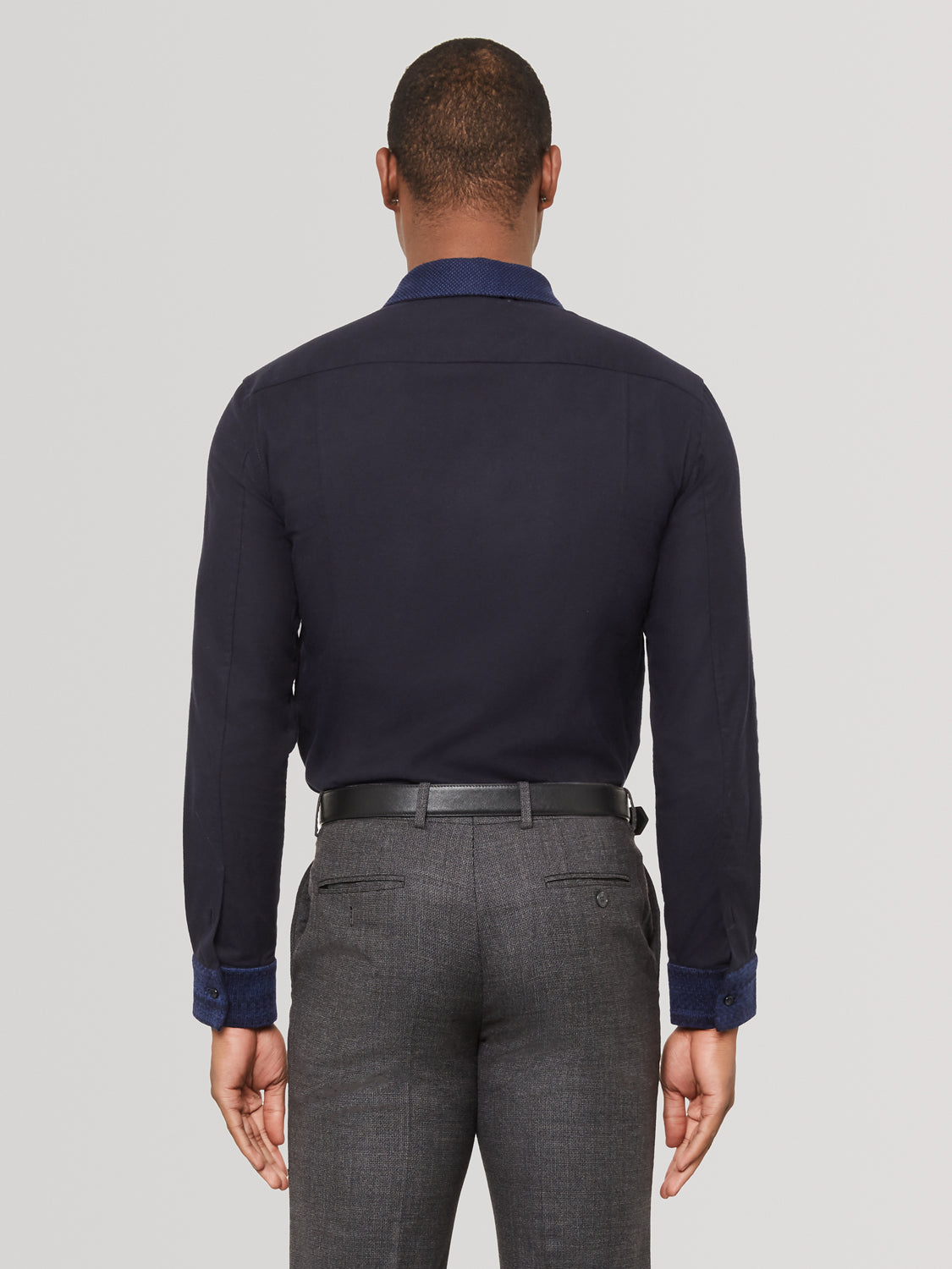 Midnight Navy Knit Collar Navy Slim Fit Shirt