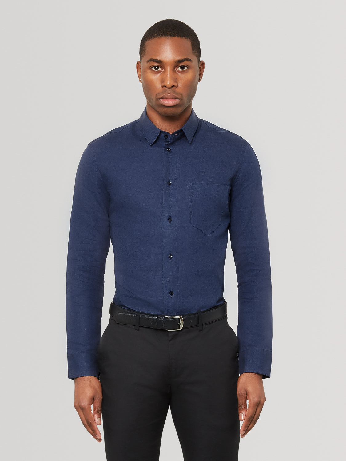 Navy Slim Fit Linen Shirt
