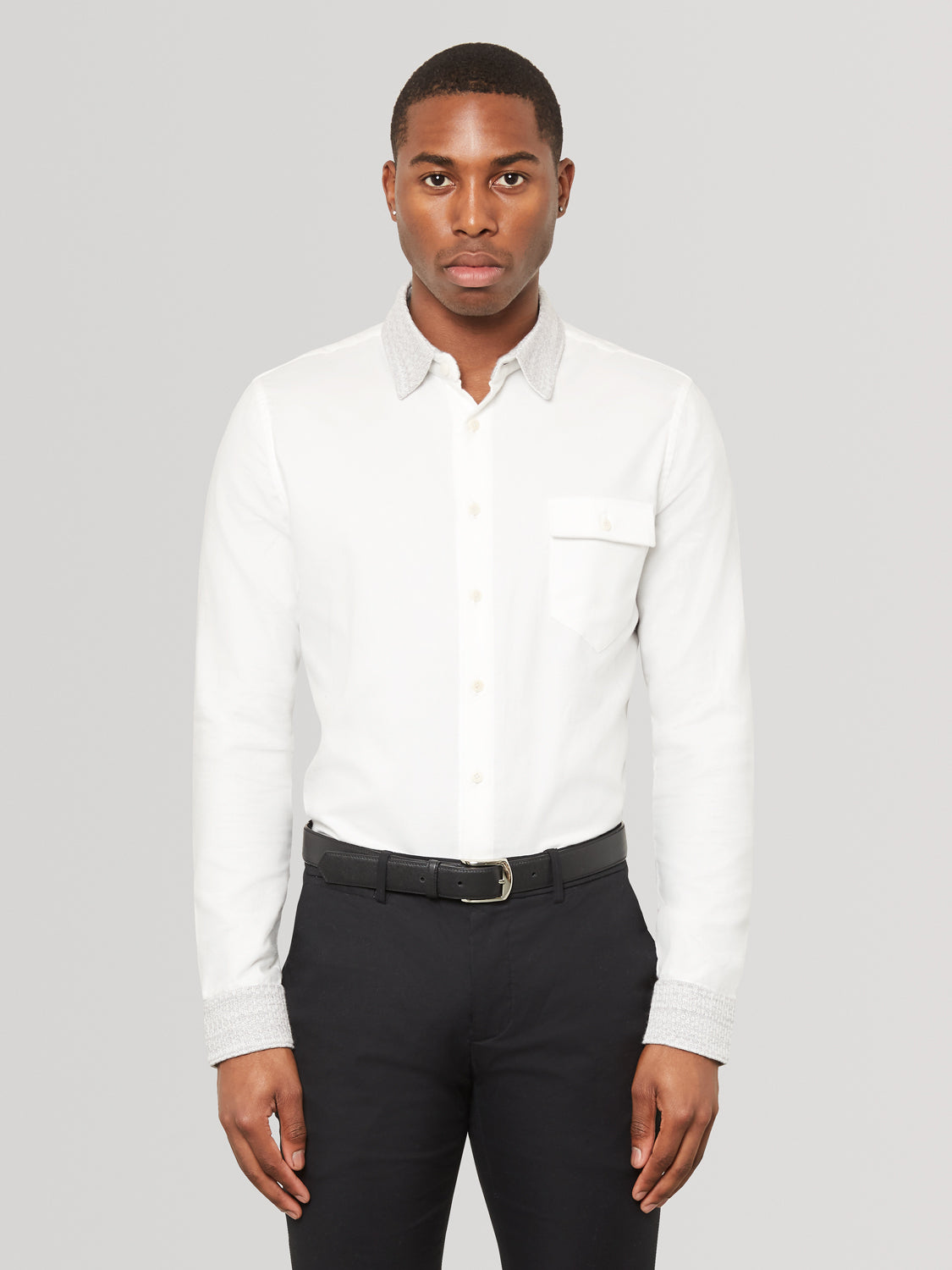 Silver Knit Collar Slim Fit Shirt