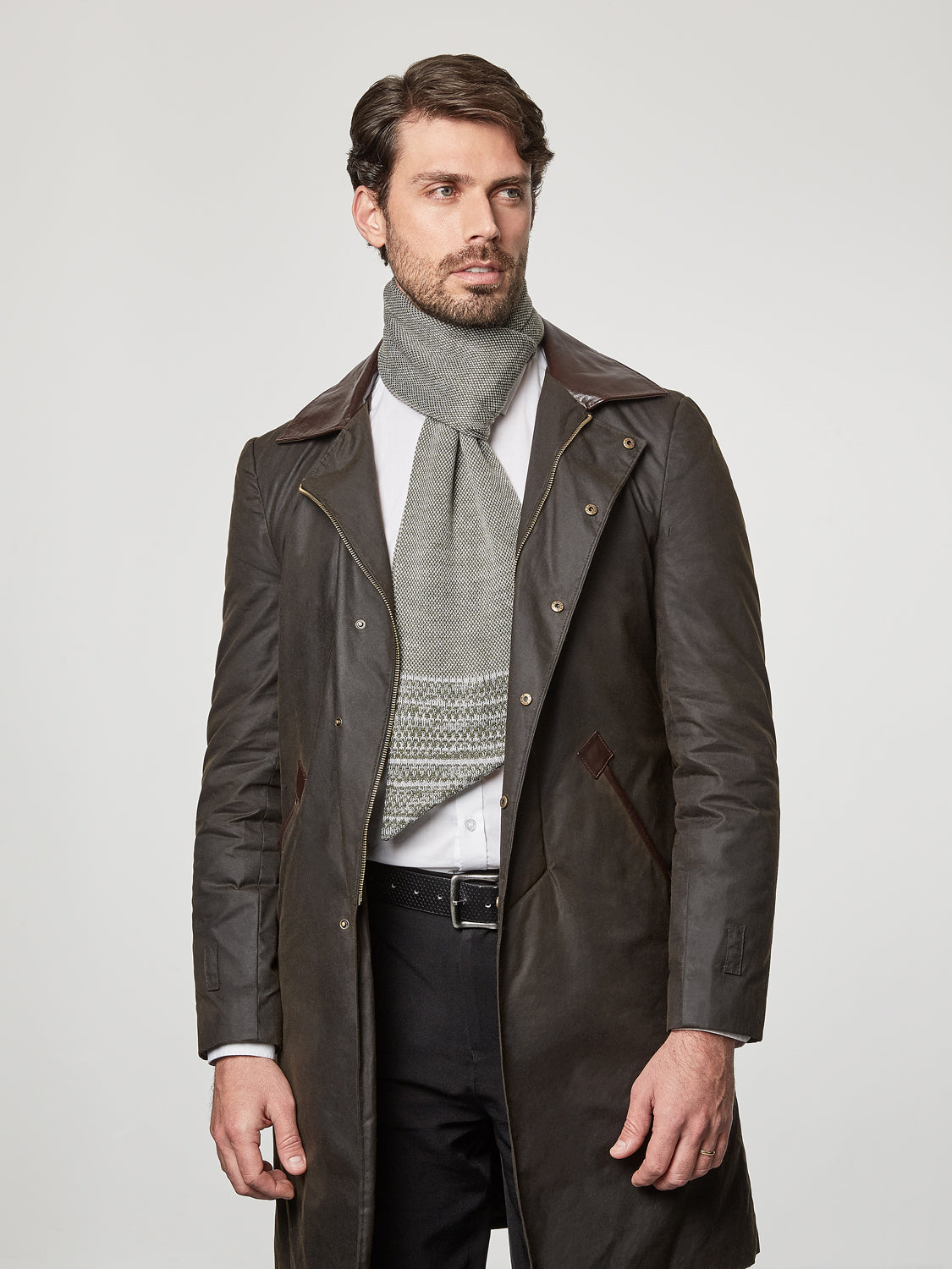 Olive Merino Slant Scarf