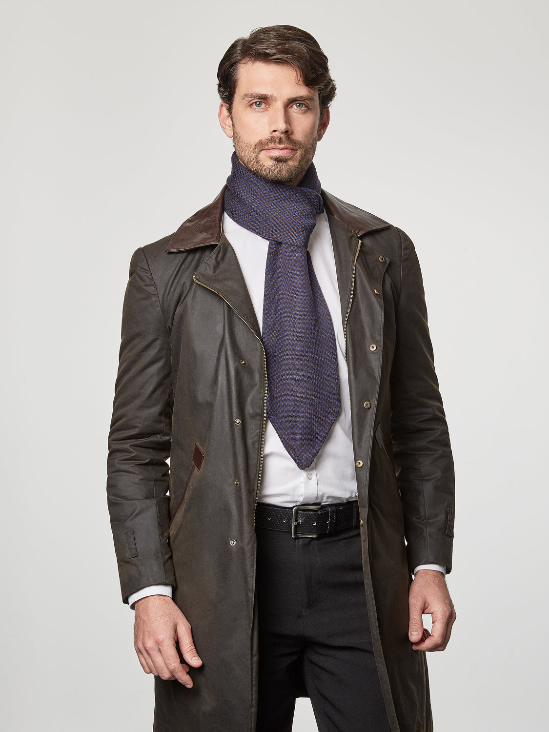Navy-Brown Merino Scarf