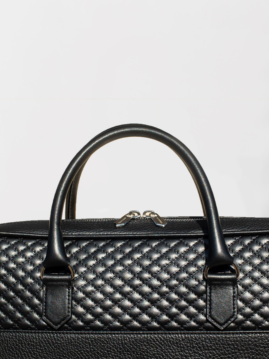 Quilted Leather Laptop Bag - Black