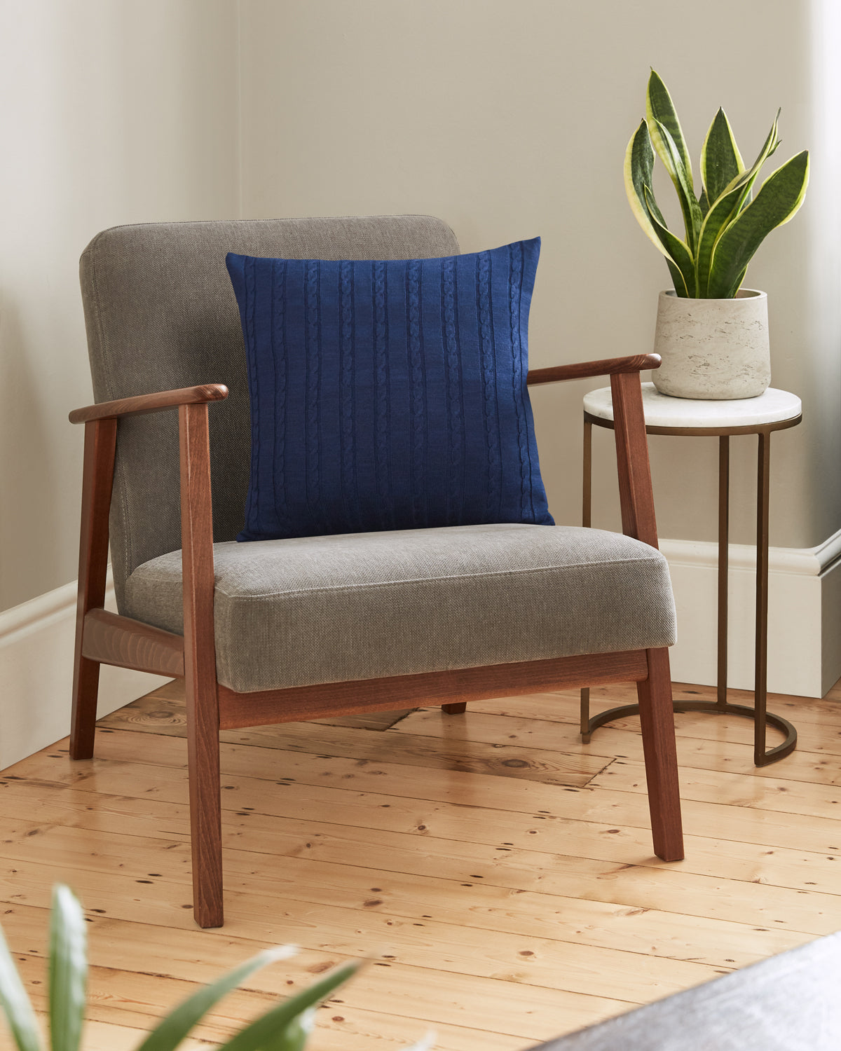Cable Knit Cushion - 100% Navy Wool 45x45cm