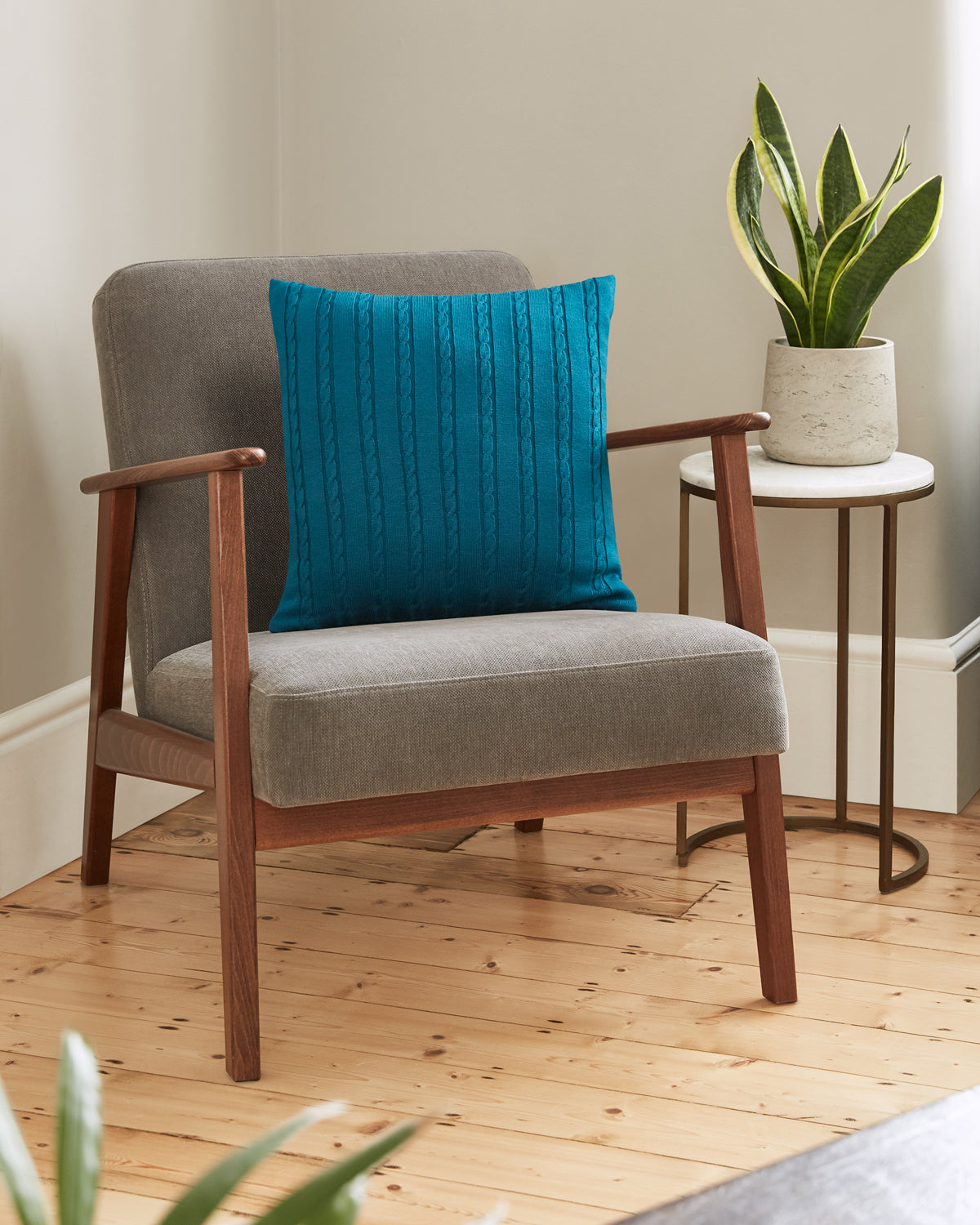 Cable Knit Cushion - 100% Turquoise Wool 45x45cm