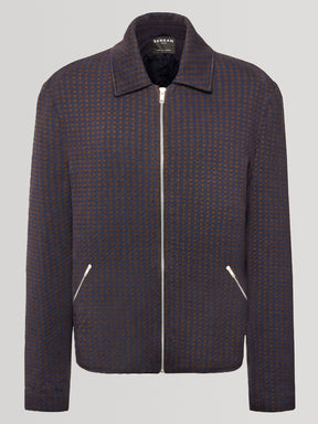 Houndstooth Knitted Jacket - Navy & Brown