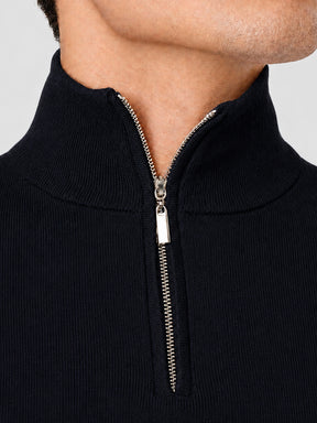 Men's Half Zip Wool Jumper - Black