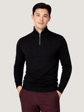 Men's Half Zip Wool Jumper - Black