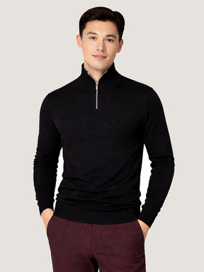 Men's Half Zip Wool Jumper - Black