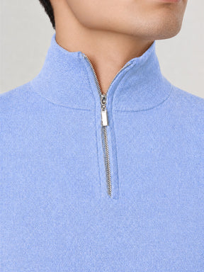 Men's Half Zip Wool Jumper - Blue