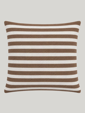 Striped White and Caramel Brown Cushion
