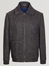 Zipped Herringbone Wool Jacket - Charcoal Grey