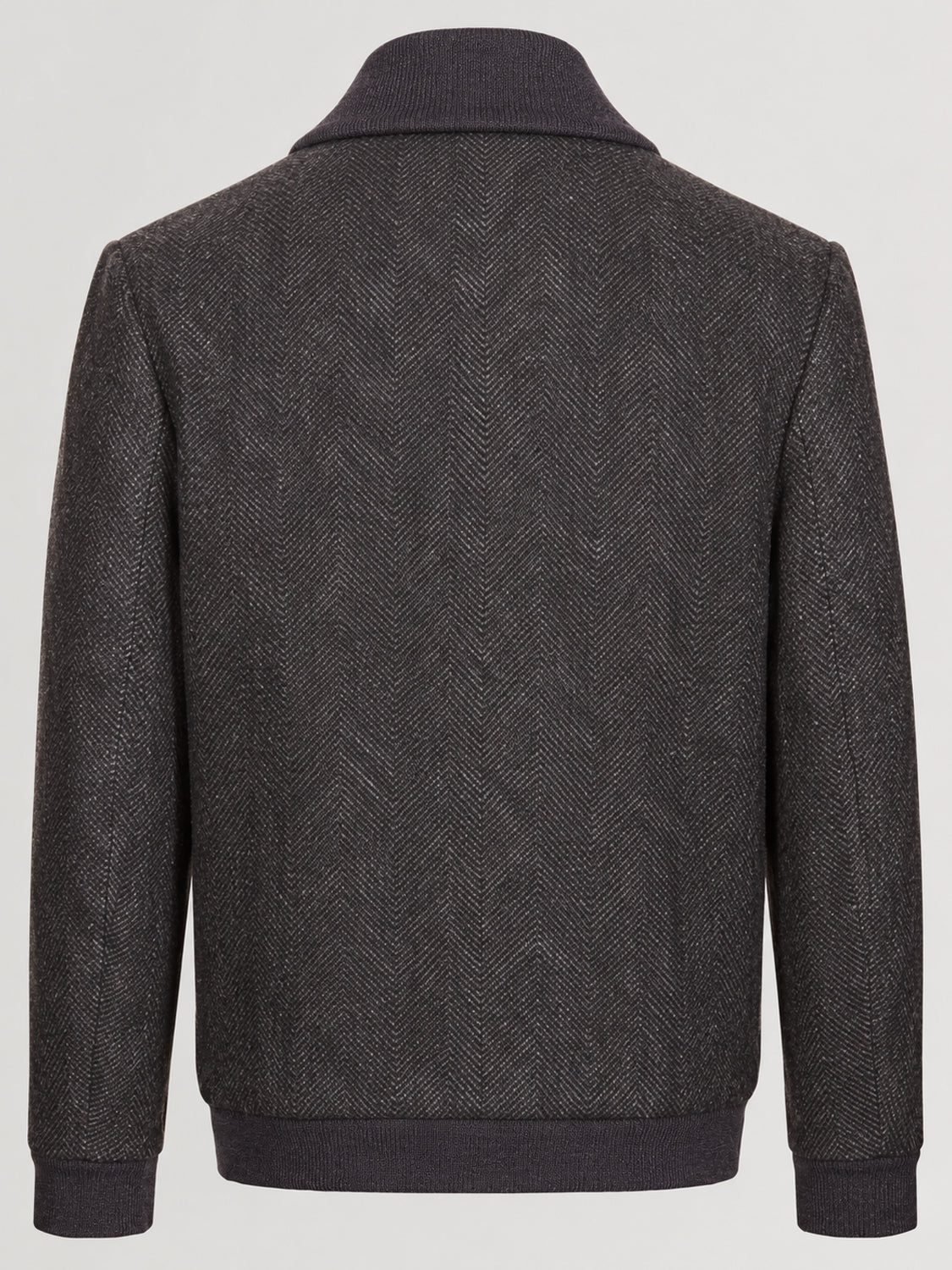 Zipped Herringbone Wool Jacket - Charcoal Grey