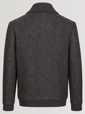 Zipped Herringbone Wool Jacket - Charcoal Grey