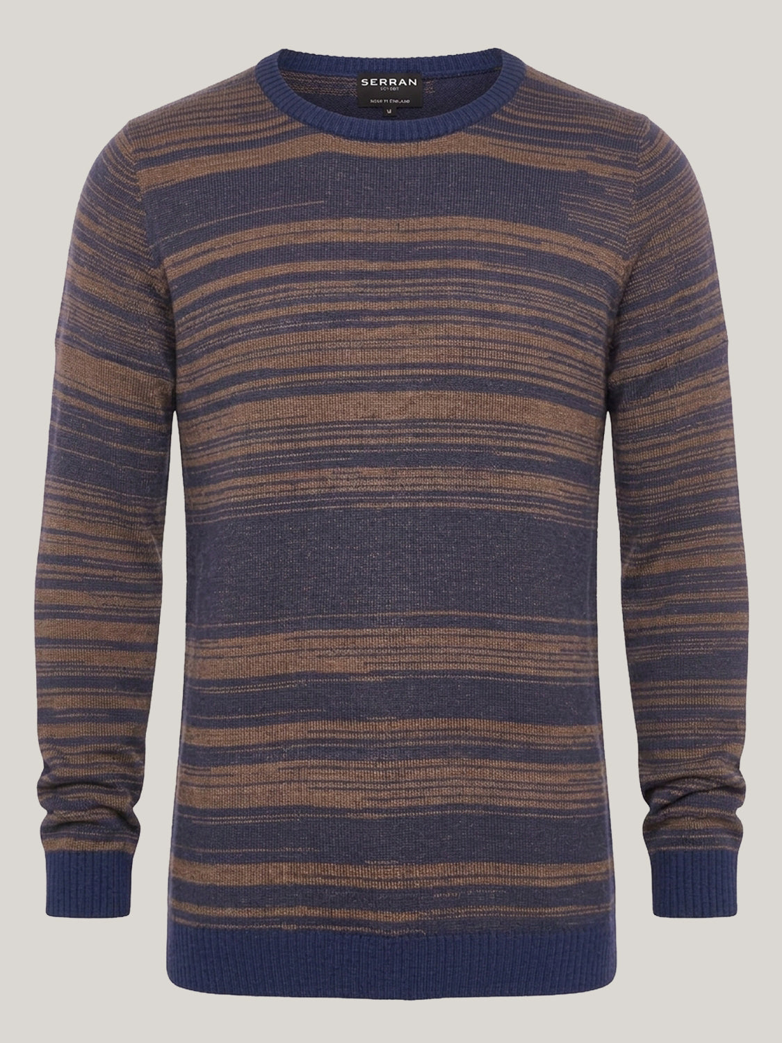 Stripe Crewneck Wool Jumper – Navy & Brown