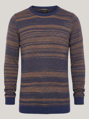 Stripe Crewneck Wool Jumper – Navy & Brown