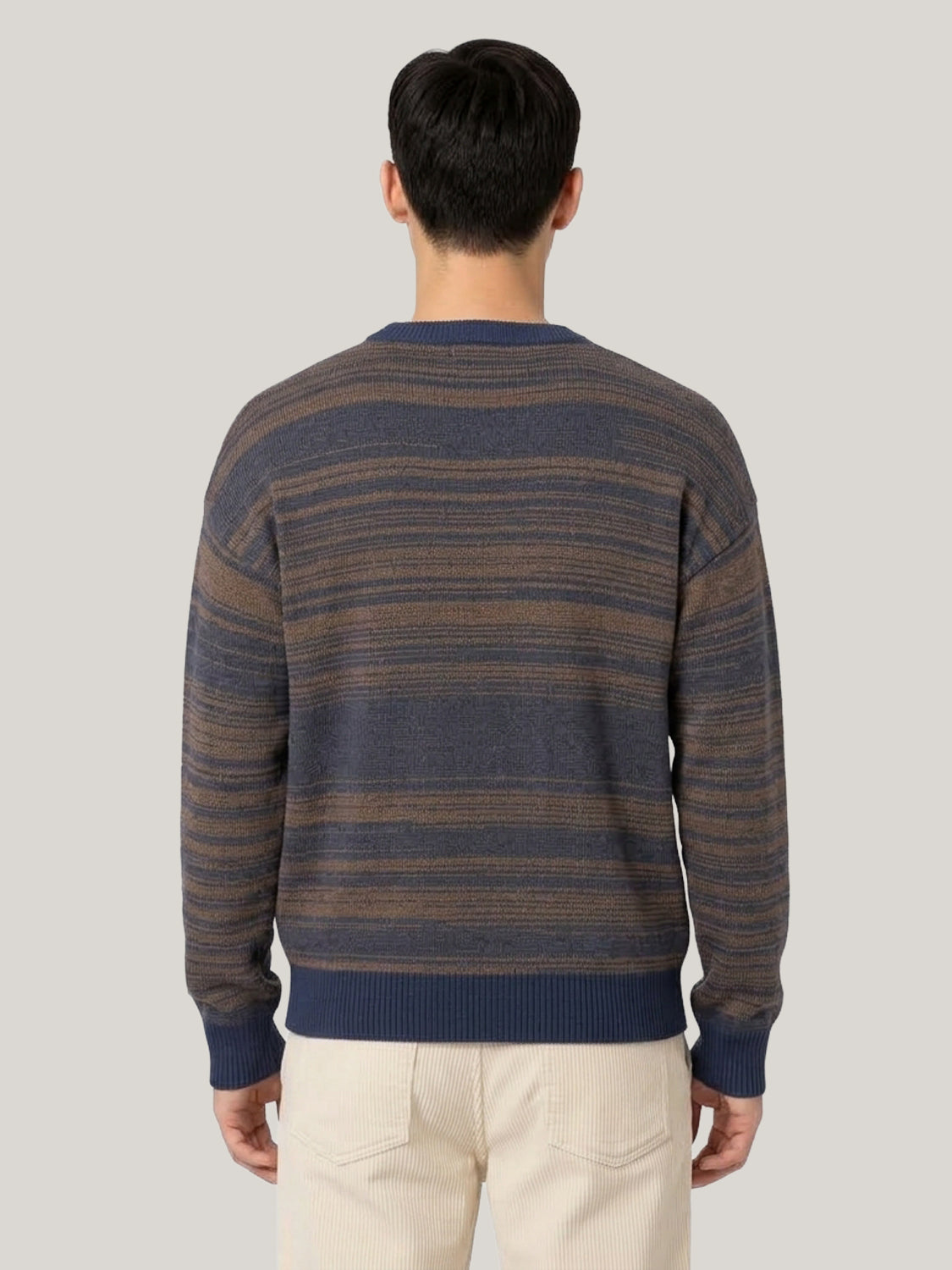 Stripe Crewneck Wool Jumper – Navy & Brown