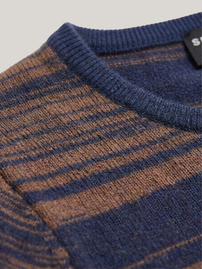 Stripe Crewneck Wool Jumper – Navy & Brown