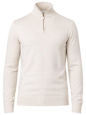 Men's Half Zip Wool Jumper - Off White