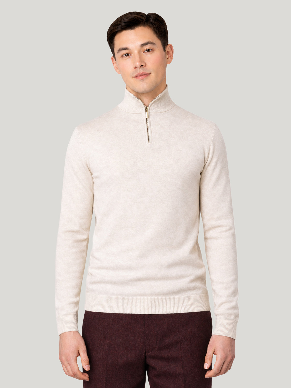 Men's Half Zip Wool Jumper - Off White