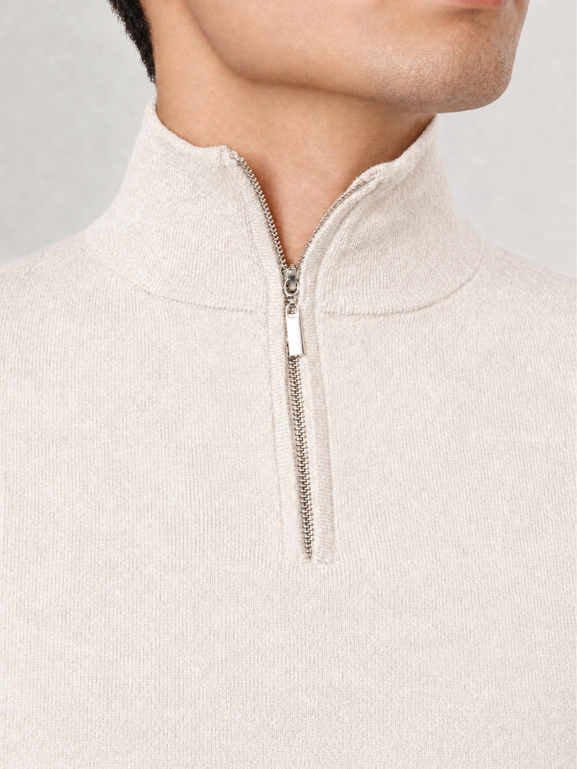 Men's Half Zip Wool Jumper - Off White