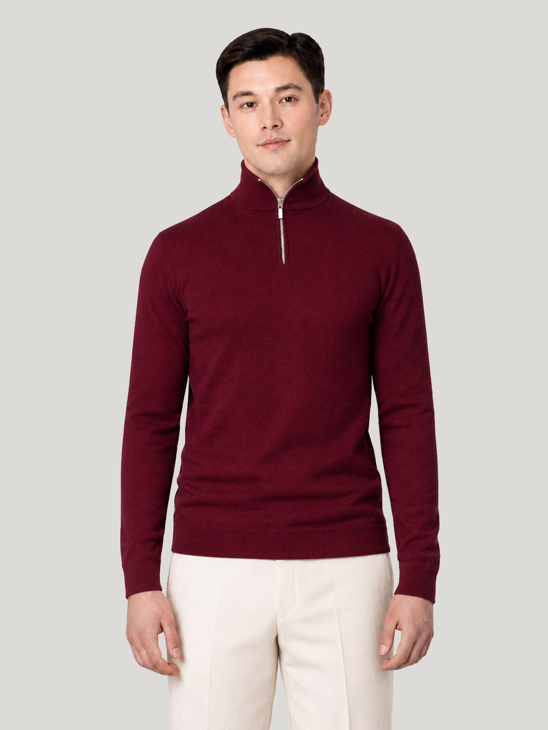 Men's Half Zip Wool Jumper - Red