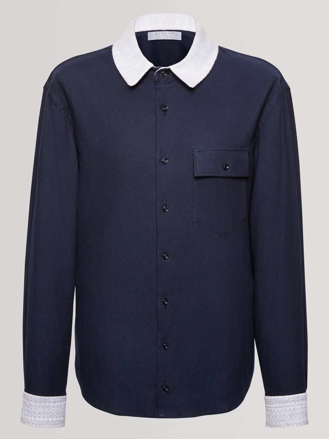 Oyster White Knit Collar Navy Slim Fit Shirt