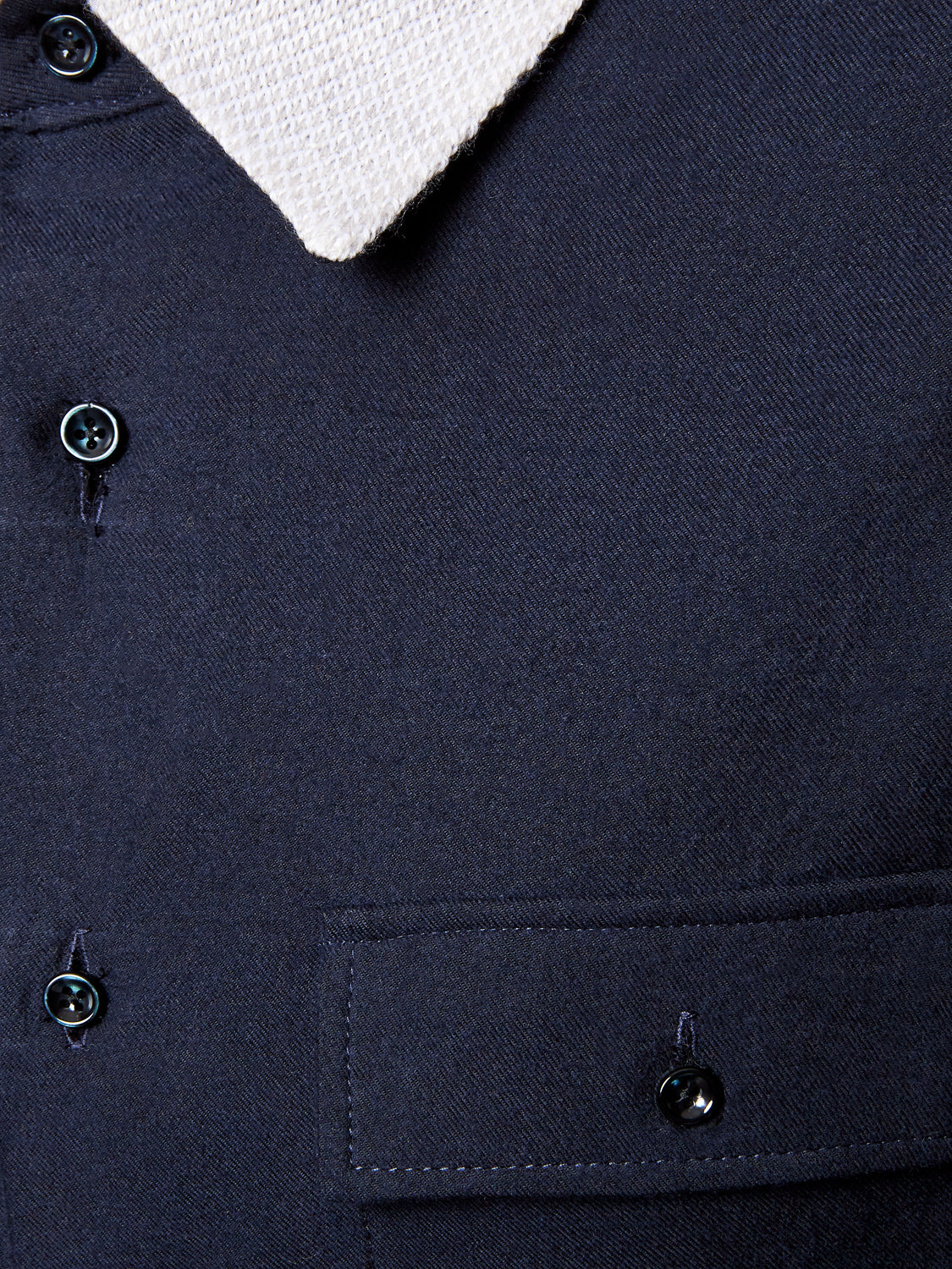 Oyster White Knit Collar Navy Slim Fit Shirt