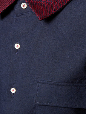 Rose Knit Collar Navy Slim Fit Shirt