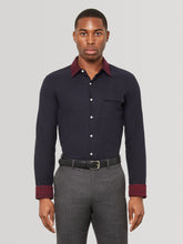Rose Knit Collar Navy Slim Fit Shirt