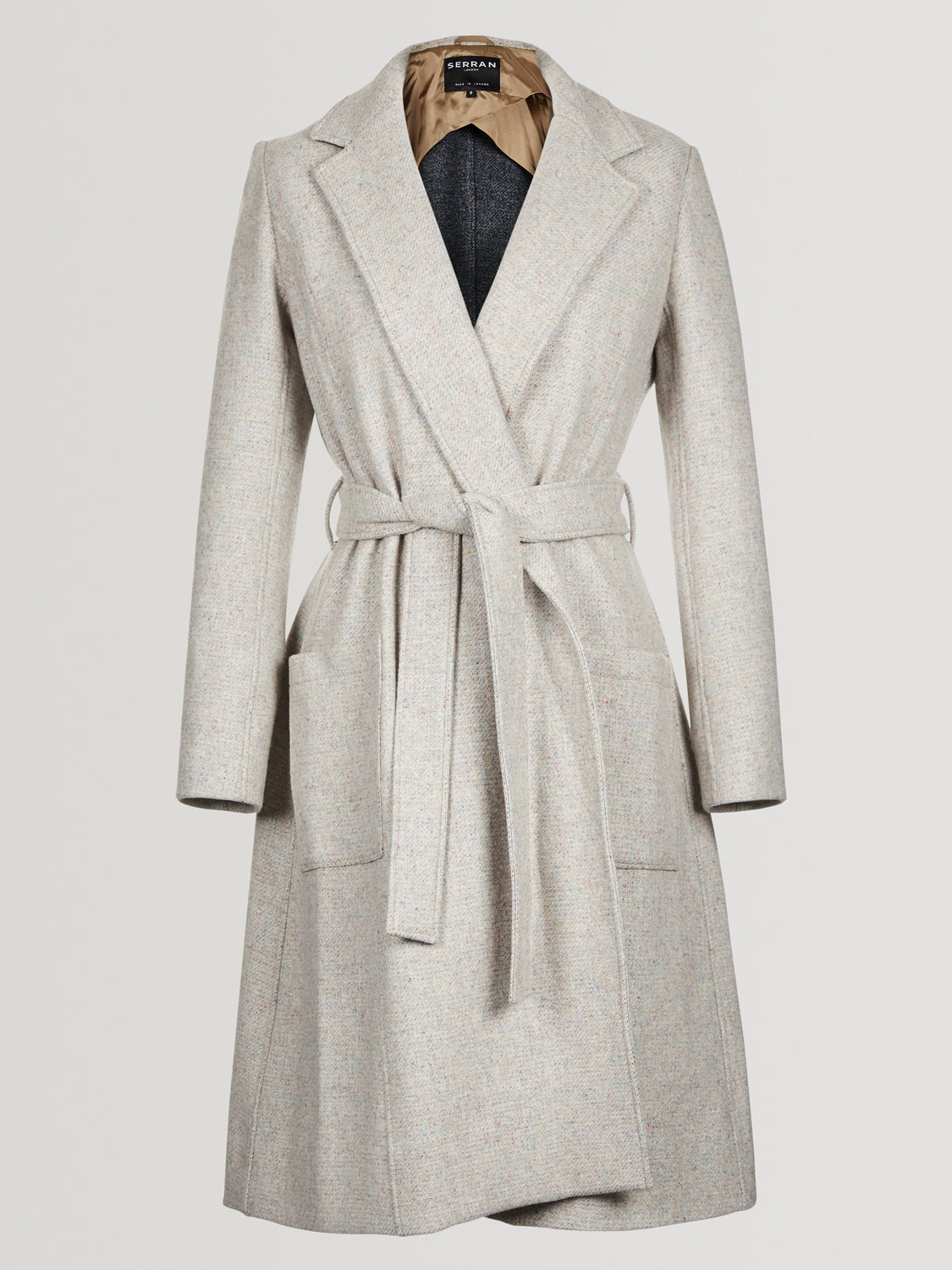 Belted light grey wool coat