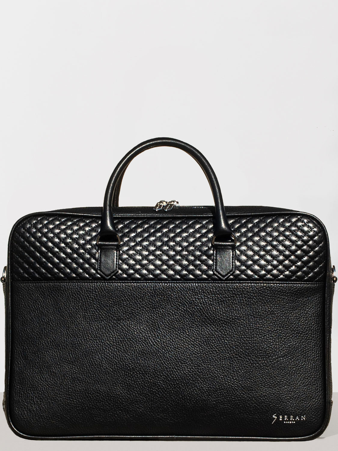 Quilted Leather Laptop Bag - Black