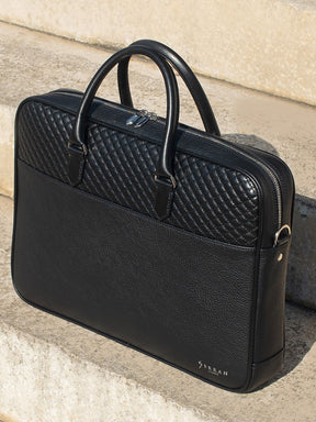 Quilted Leather Laptop Bag - Black